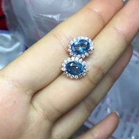 natural sky blue topaz and london blue topaz cluster stud earrings genuine 925 sterling silver women jewelry
