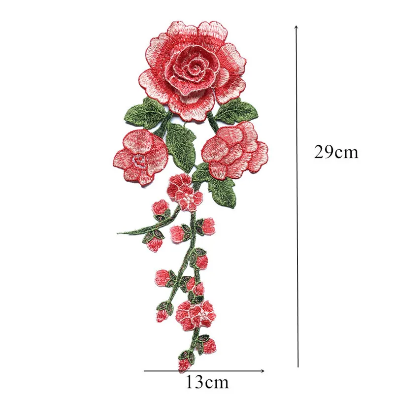 29CM Red Blue Embroidered Sew Patch Rose Flowers 3D Peony Wedding Appliques Lace Trims For Bride Evening Dress DIY Decoration images - 6