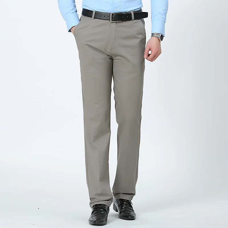 

HOO 2020 summer thin business men's casual pants cotton loose straight tall waist trousers