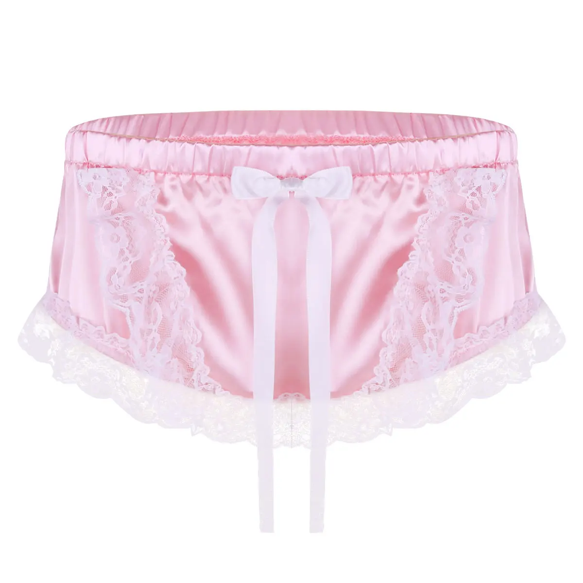 

iEFiEL Gay Male Mens Lingerie Sissy Triangle Panties Shiny Soft Ruffled Lace Floral and Cute Bowknot Briefs Underwear Panties