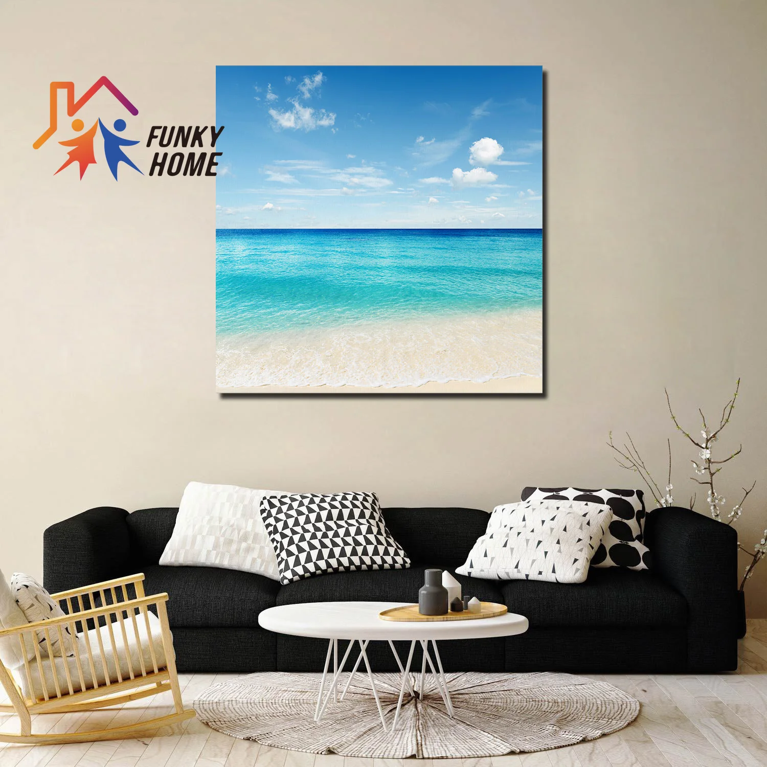 FunkyHome пейзаж холщовая живопись солнечный пляж морской синий береговая линия
