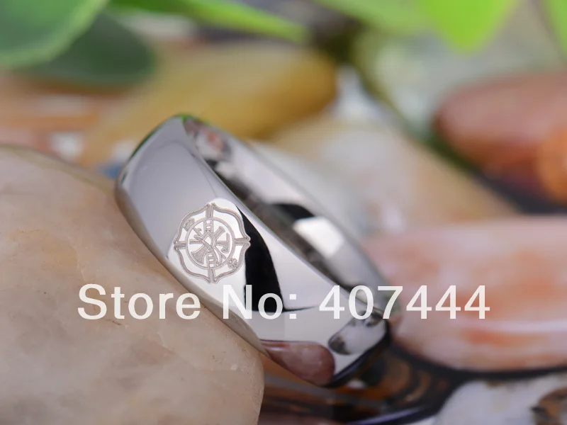 

Free Shipping YGK JEWELRY Hot Sales 8MM Silver Dome Firefighter Fireman The New Tungsten Carbide Wedding Ring