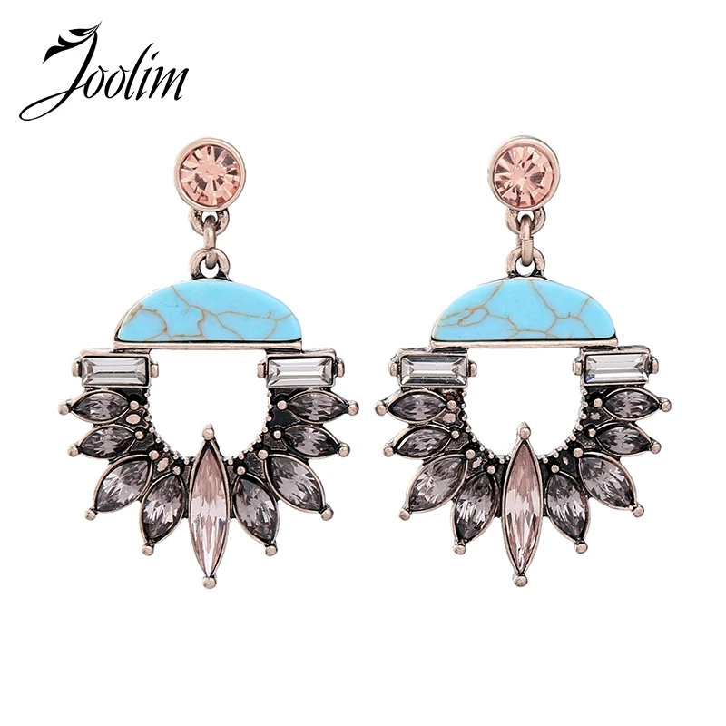 

JOOLIM Jewelry Wholesale/2017 Luxe Blue Gray Glass Chandelier Dangle Earring High Fasion Free Shipping