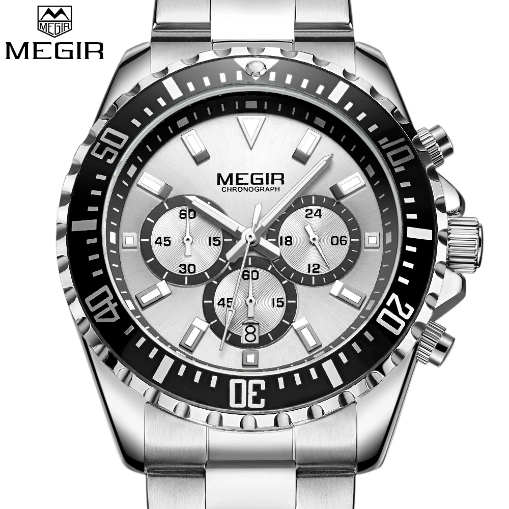 MEGIR Роскошные Бизнес Кварцевые часы для мужчин бренд нержавеющая сталь хронограф армейские военные наручные часы Relogio Masculino часы для мужчин