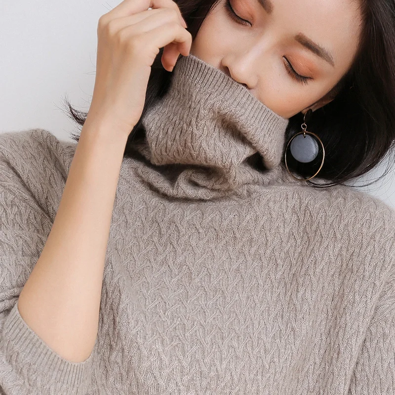 DILLY FASHION women loose pattern turtleneck knitted cashmere sweater- GML7284 | Женская одежда