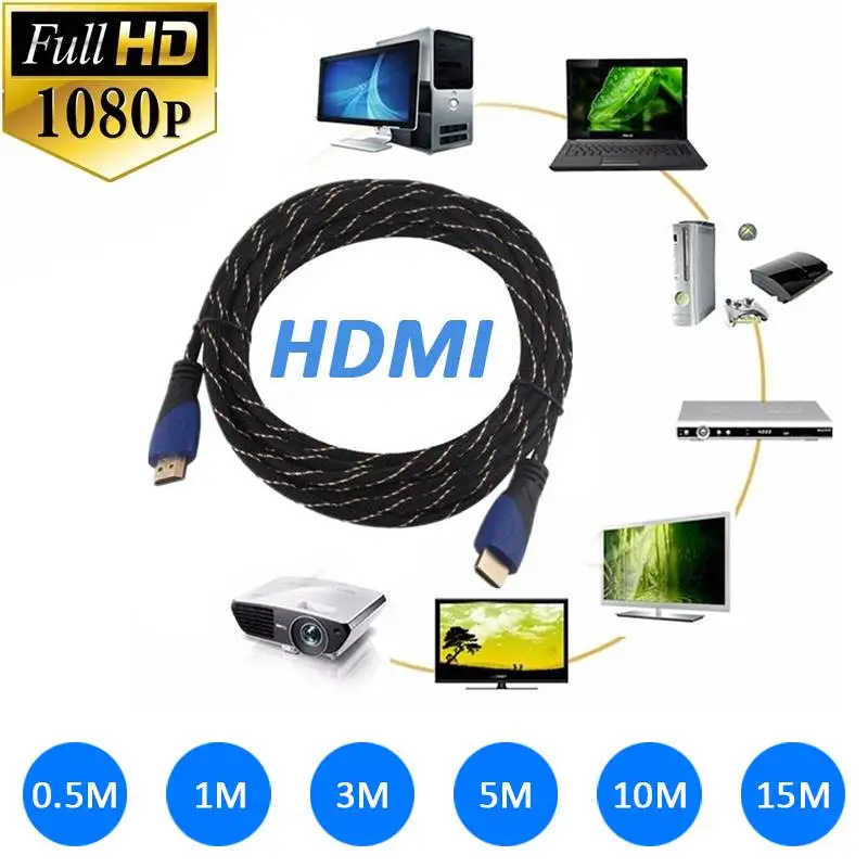 Новый Плетеный HDMI кабель V1.4 AV HD 3D для PS3 Xbox HDTV 1 м 15 метров 1080 P|Комплекты умного