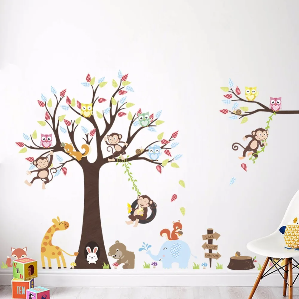 Животные играть качели наклейки на стену для детской комнаты украшение дома Фон