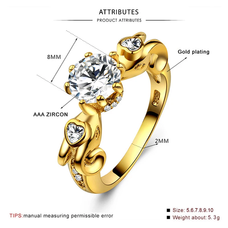 Cute Gold Color Heart Rings For Women Girl Minimalsit Cubic Zircon Crystal Love Femme Bijoux Anel Party Jewelry S4 | Украшения и