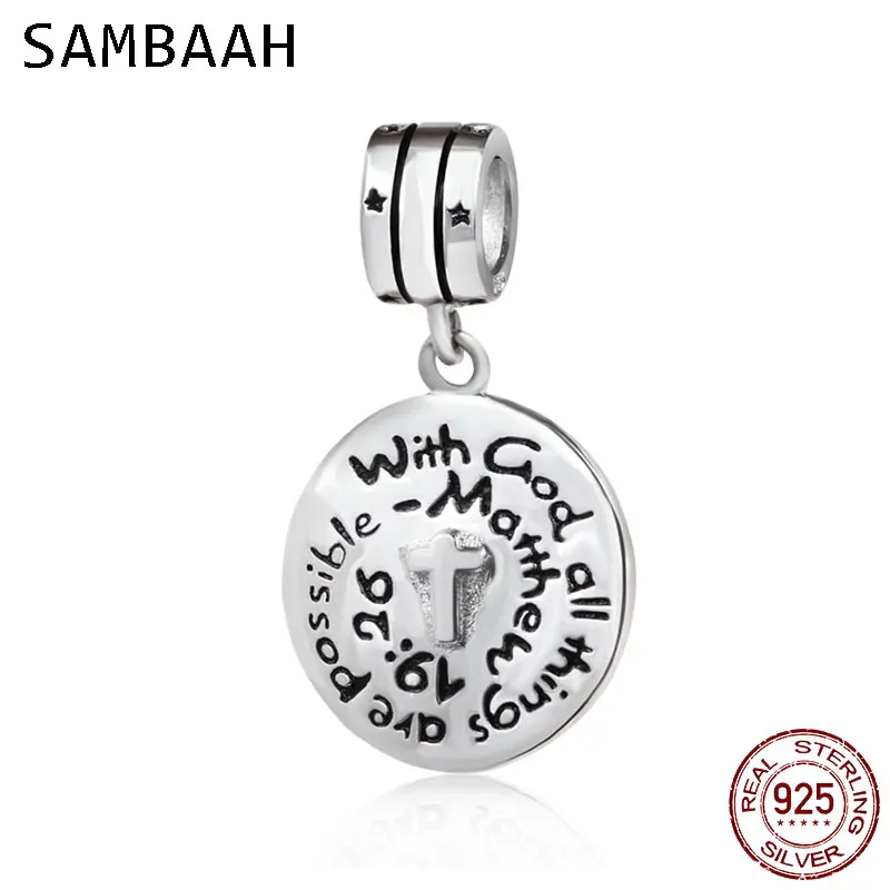 Sambaah 925 стерлингового серебра Иисуса подсказка с Бог все вещи возможны крест верующего Шарм бусины для браслета Пандора DIY браслет SS3835