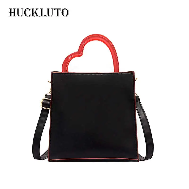 Женская кожаная сумка через плечо HuckLuto черная или розовая Повседневная в