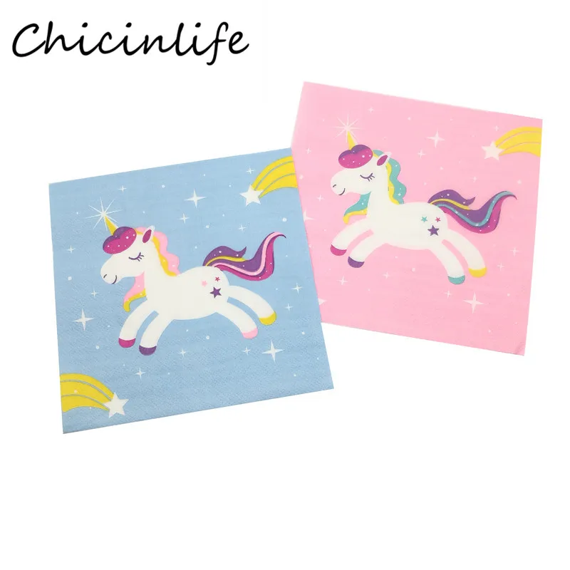 Chicinlife 20 шт./пакет Синий/Розовый Единорог бумажная салфетка день рождения