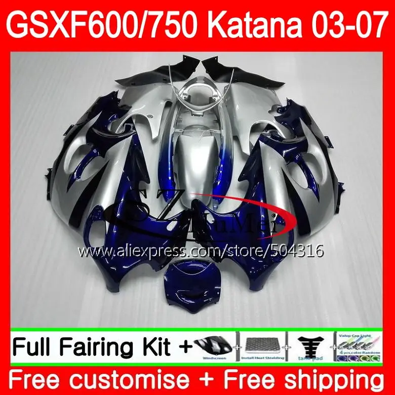 

Корпус для SUZUKI KATANA GSX750F серебристый синий GSXF 750 600 34SH20 GSXF600 03 04 05 06 07 GSXF750 2003 2004 2005 2006 2007 обтекатели