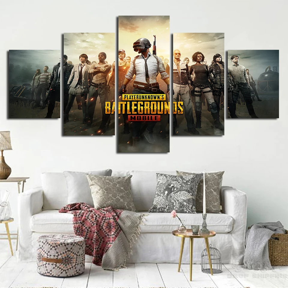 Kids Room Home Decoration Canvas Painting Picture 5 Pieces Pubg Game Wall Art Prints Modular Jedi Survival Battle Poster Artwork | Дом и сад