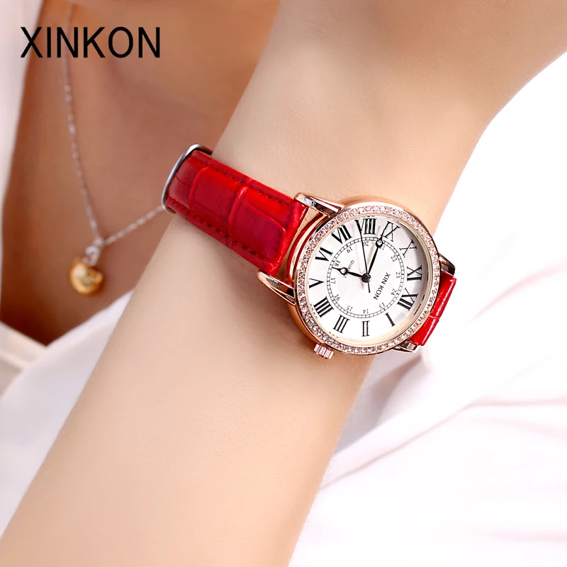 XINKON Fashion Women Watches Lady Watch Luxury Leather Quartz Wrist Girls Ladies Gifts Students Present Dropshipping | Наручные часы