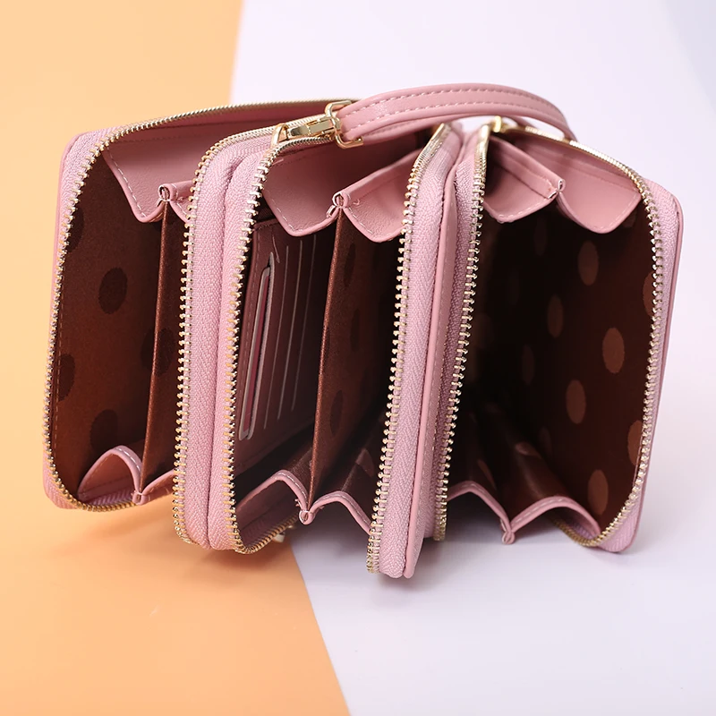 Роскошный Дамский чехол для телефона кошелек на молнии с отделением карт модная