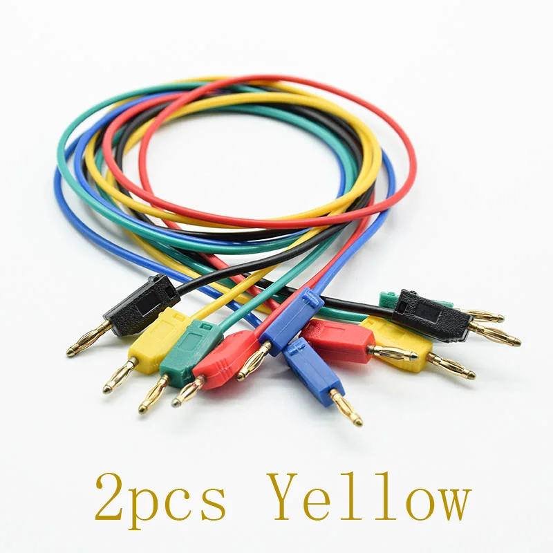 2pcs yellow 2 шт. 2 мм тестовая линия провода K2 Разъем типа "банан" припой хвост складной Стекируемый эксперимент кабель позолоченный Чистая медь 50 см - Цвет: 2pcs yellow