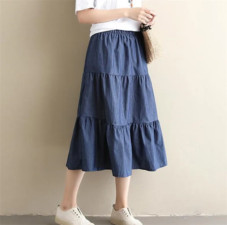 

2022 Summer New women Denim Skirt High Waist Ruffled pleated skirt - Autunm brand Jeans Skirts