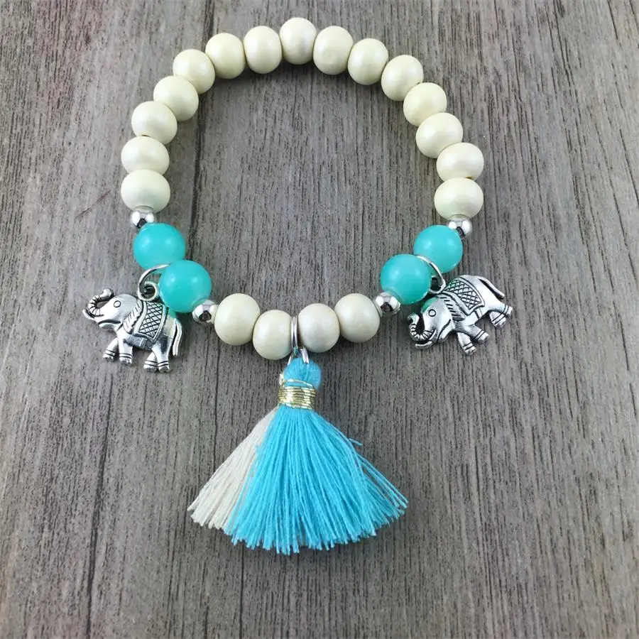 Браслет девушка дерево Бусины Boho Браслеты Для женщин Изделия 8 мм Деревянный