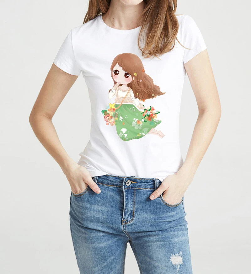 Женский Уличная Топы Тройник 2017 Kawaii Hipster Девушка красивая печать Футболки