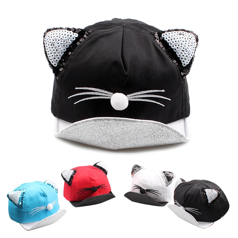 Cartoon Cat Baby Caps New Soft Cotton Hat With Ears Summer Sequins For Girls 2018 Autumn Boys Sun Hats | Детская одежда и обувь