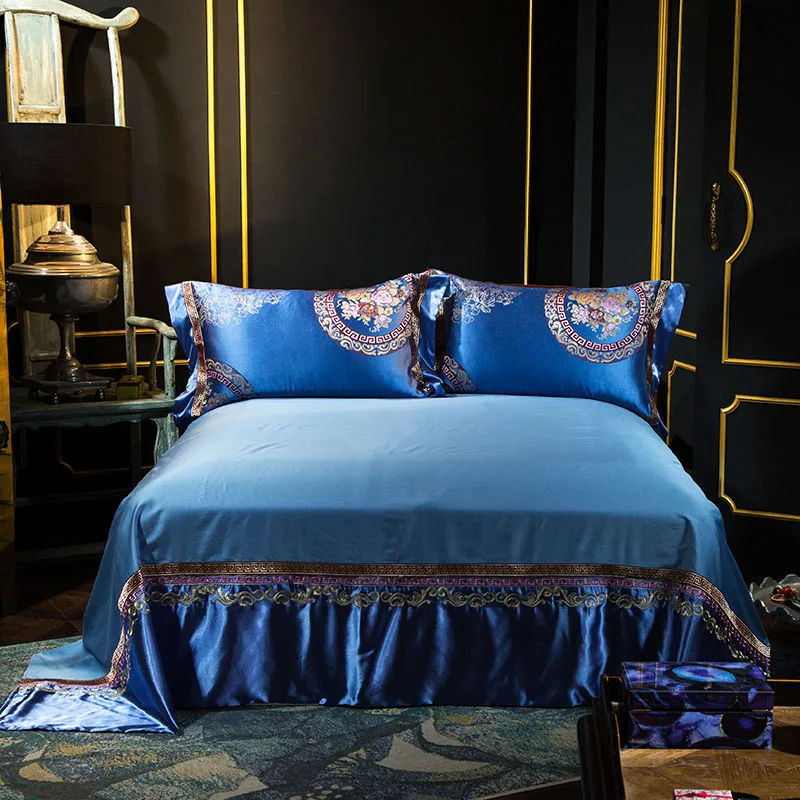 Queen King size Серебряные; золотые Роскошные Красные Свадебные Постельное белье 60S хлопок сатин Египетский хлопок пододеяльник, простынь и наволочки, наволочками, Комплект постельного белья для очень больших и