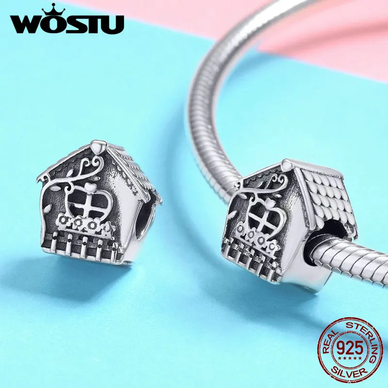 WOSTU, настоящее 925 пробы, серебряный милый домик, бусины, шарм, подходит для женщин, браслет, кулон, сделай сам, ювелирное изделие, подарок CQC889