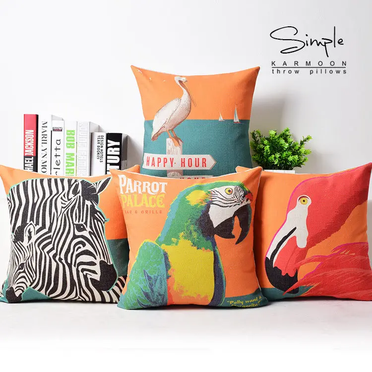 Тропические животные Фламинго Подушка с изображением попугая белье зебра птица