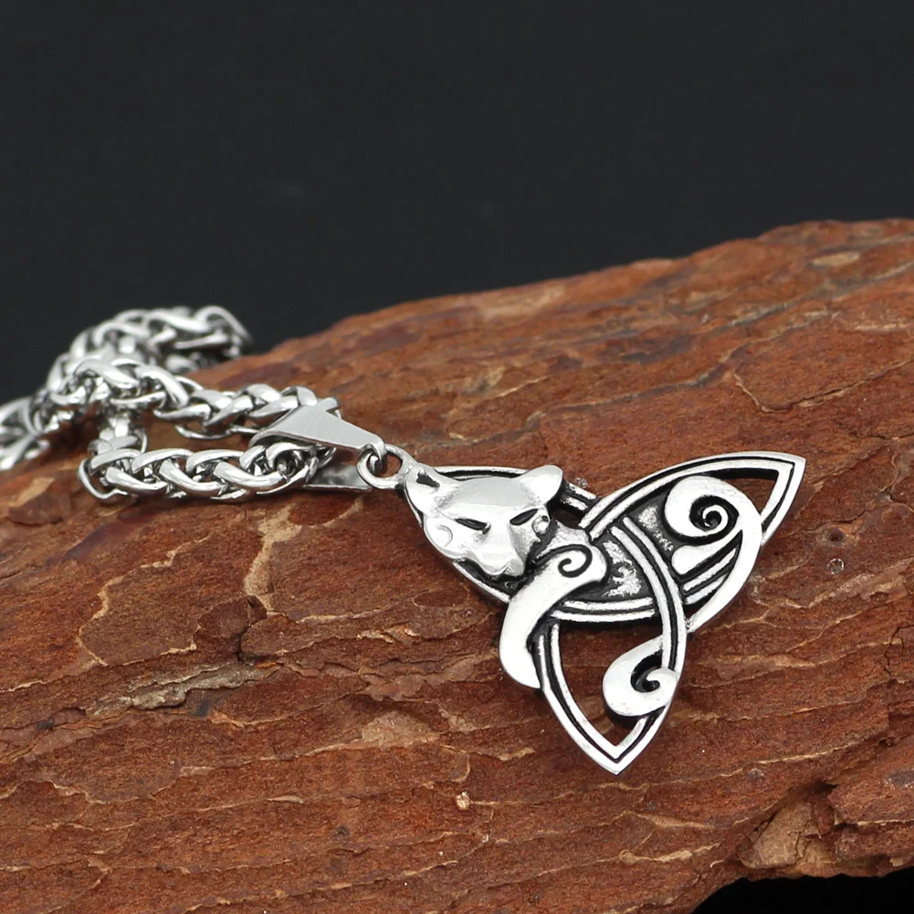 Celtic fox cat pendant necklace - stainless steel | Украшения и аксессуары