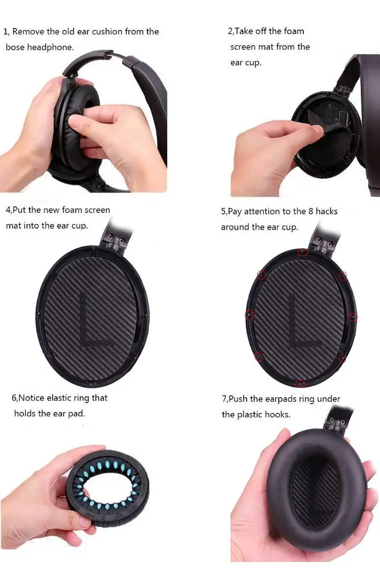 Запасные амбушюры Wantek для наушников Bose QC35 QC25 QC15 Ae2, Ae2i, Ae2w Quiet комфорт 25, печать, черный с Буле(1 пара