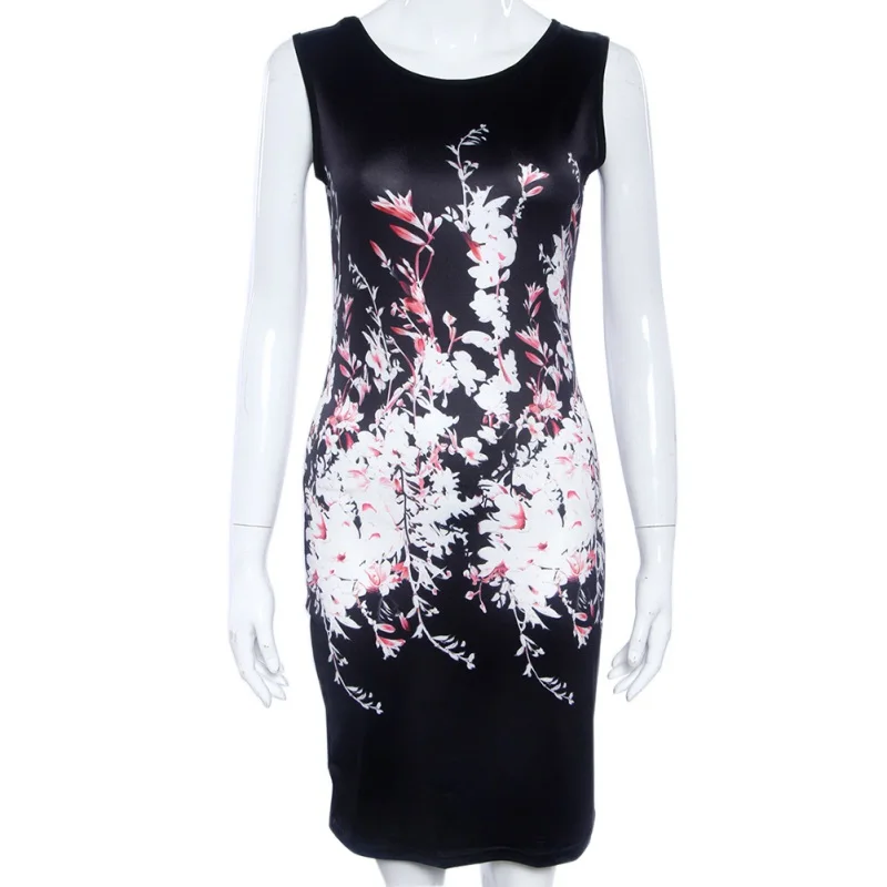 Fashion Floral Print Sleeveless Cocktail Party Dresses Women Sexy Sheath Bodycon Dress | Женская одежда