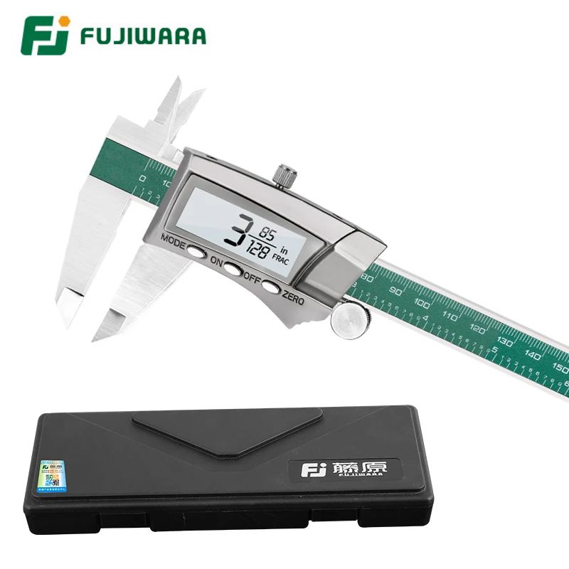 Fraction inch mm FUJIWARA цифровой дисплей штангенциркуль из нержавеющей стали 0-150 мм 1/64 фракции/дюйм/миллиметр IP54 Высокоточный 0,01 мм - Цвет: Fraction inch mm