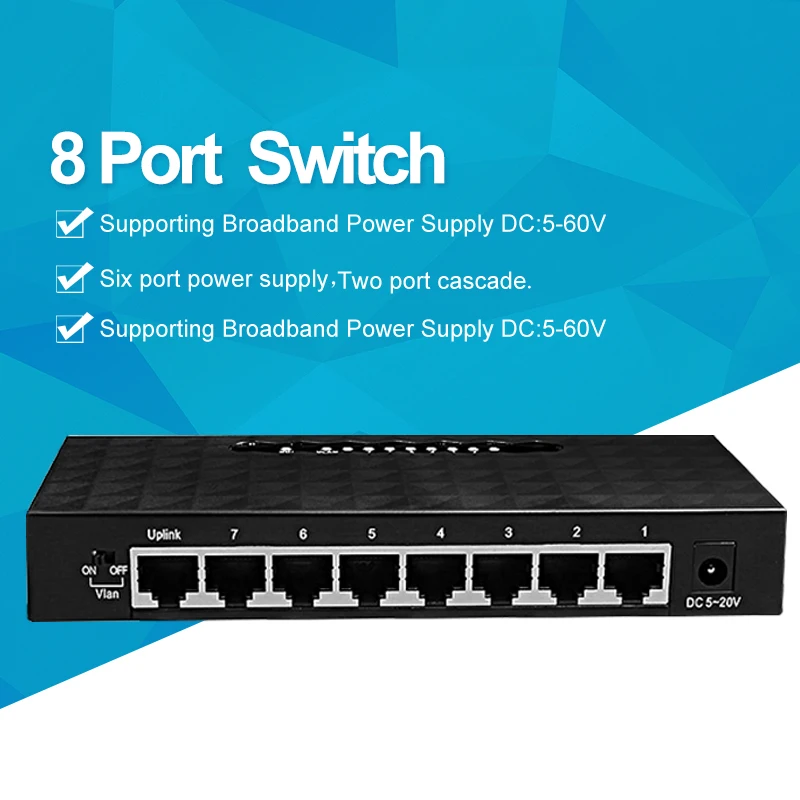 Сетевой коммутатор SPOE 250 м Ethernet с 8 портами 100 Мбит/с 6 разветвителями PoE подходит