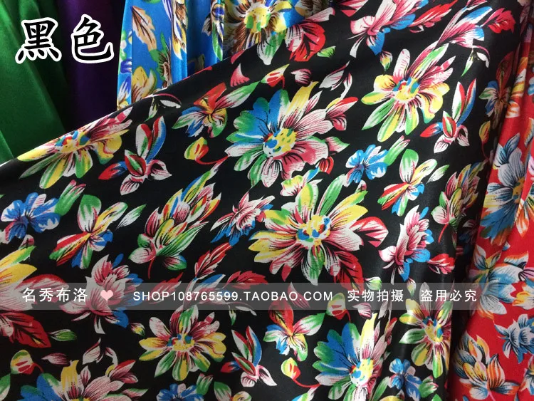 Имитация печатной атласной ткани хризантемы цветочный узор ткань платье шарф из