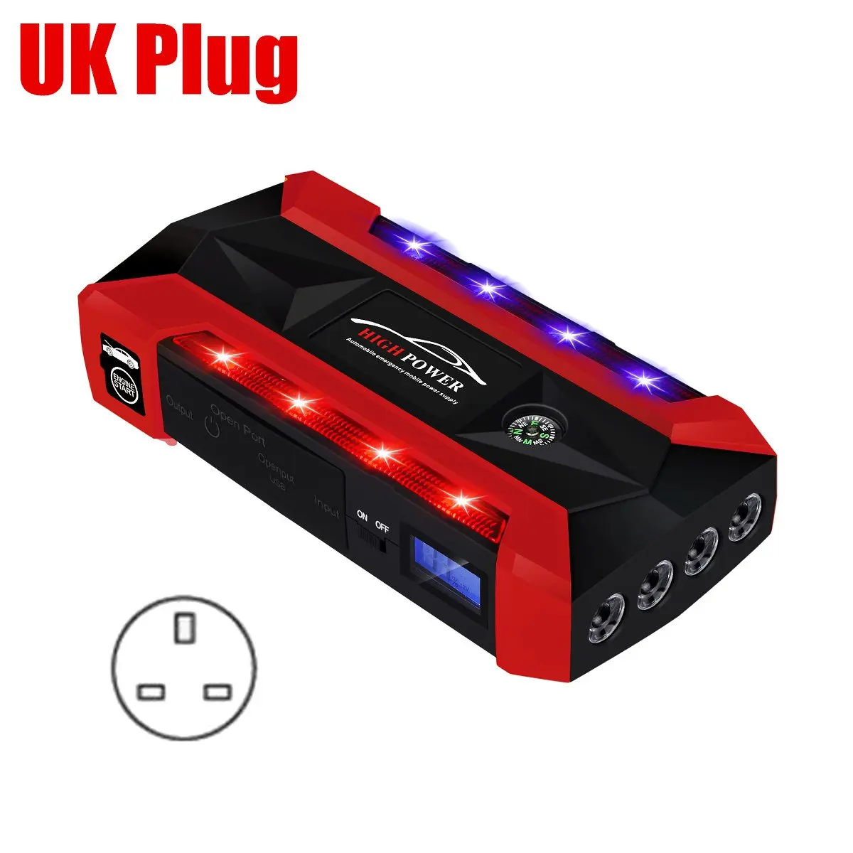 Red UK Многофункциональный портативный 89800 мА/ч аварийный аккумулятор зарядное устройство автомобильный стартер 4 лампы USB банк питания пусковое устройство US/UK/AU/EU - Цвет: Red UK