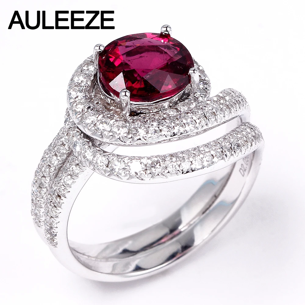 AULEEZE 1.5CT овальное кольцо с натуральным рубеллитом красный турмалин настоящее