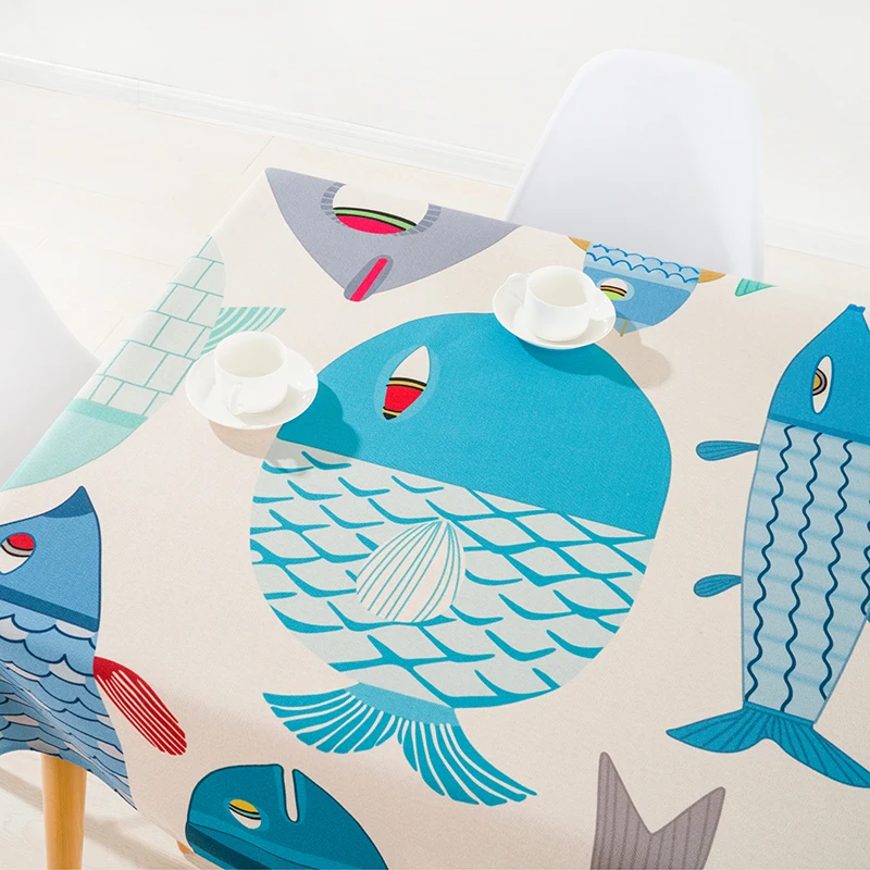 

Cartoon Fish Printed Cotton Linen nappe Tablecloth Covers for Home Decoration Outdoor Pastoral Table Cloth toalha de mesa