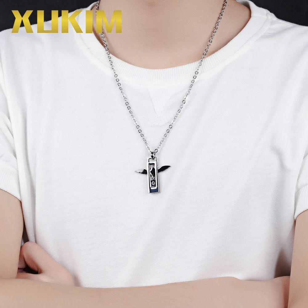 Xukim Jewelry Punk 316L Stainless Steel Titanium Angle Wings Love Heart Pendant Necklace Gifts for Lover Couples | Украшения и