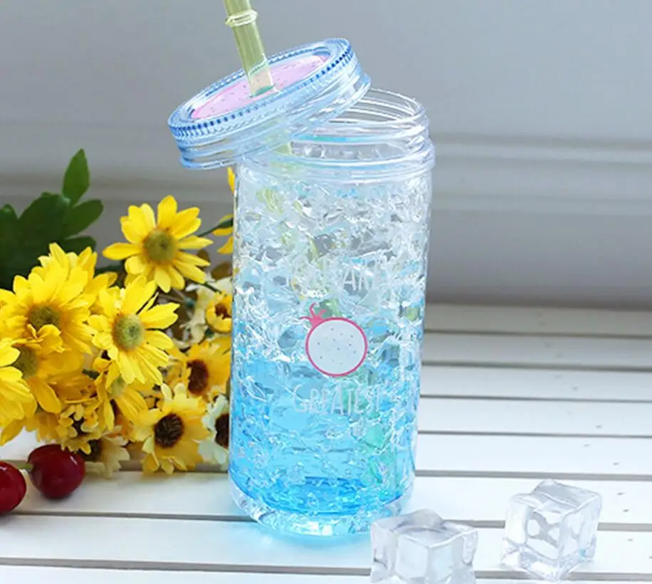 Летние разбитые бутылки для воды женские студенческие дробленые бутылки для воды со льдом маленькие свежие и милые пластиковые бутылки градиентные бутылки для льда