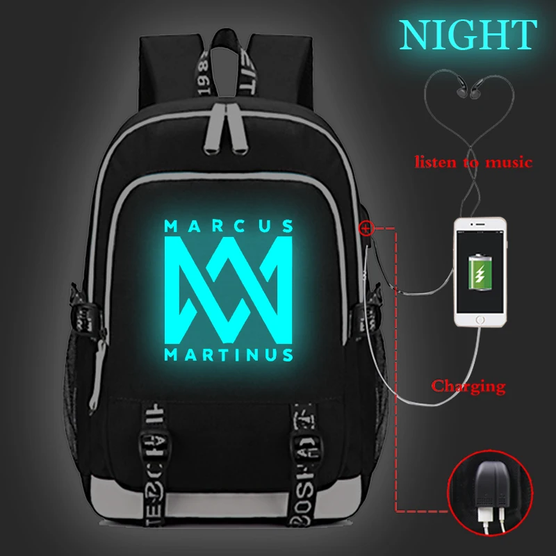 

Marcus & Martinus Luminous USB Charge Mochila Students School Backpack Fashion Beautiful Back to College Rucksack