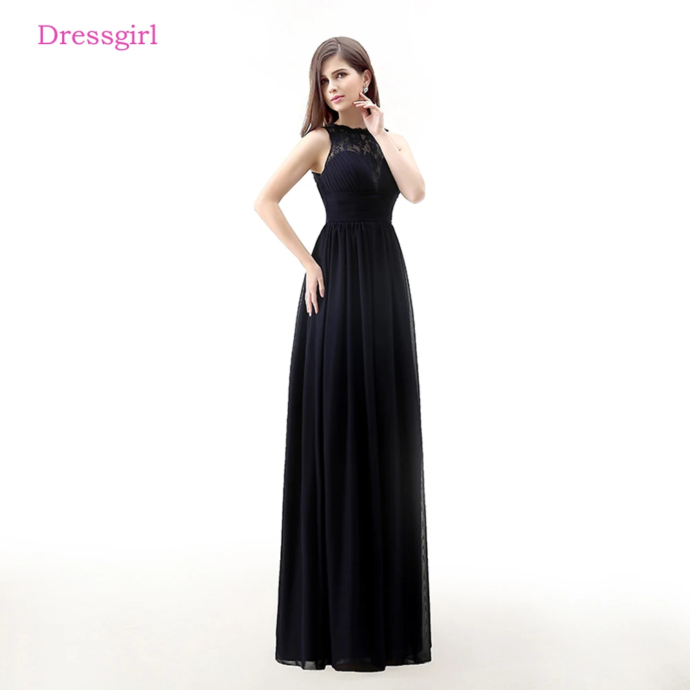 

Navy Blue Evening Dresses A-line High Collar Chiffon Lace Elegant Women Long Evening Gown Prom Dress Robe De Soiree