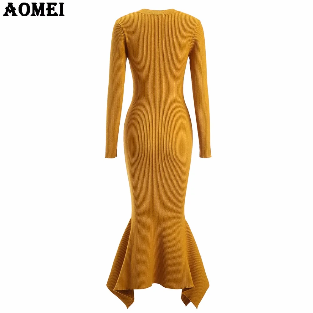 Зимний желтый свитер оболочка плотные платья для женщин вязаный джемпер тонкий