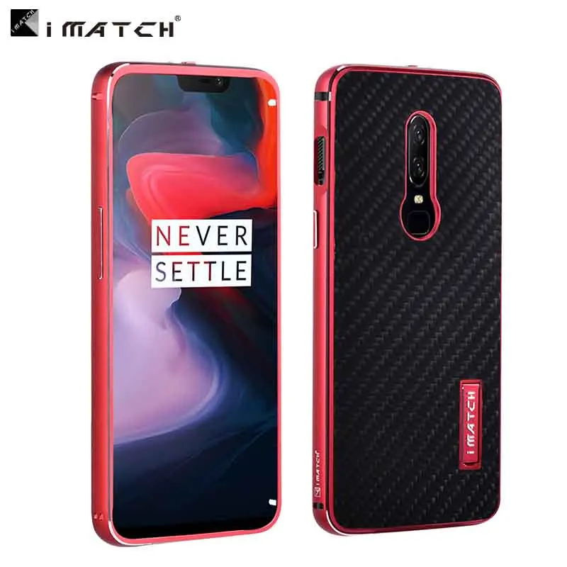 Red bumper black Роскошный чехол для Oneplus 6 из настоящего углеродного волокна, изысканный алюминий, металлический каркас, чехол для сотового телефона Oneplus 6 - Цвет: Red bumper black
