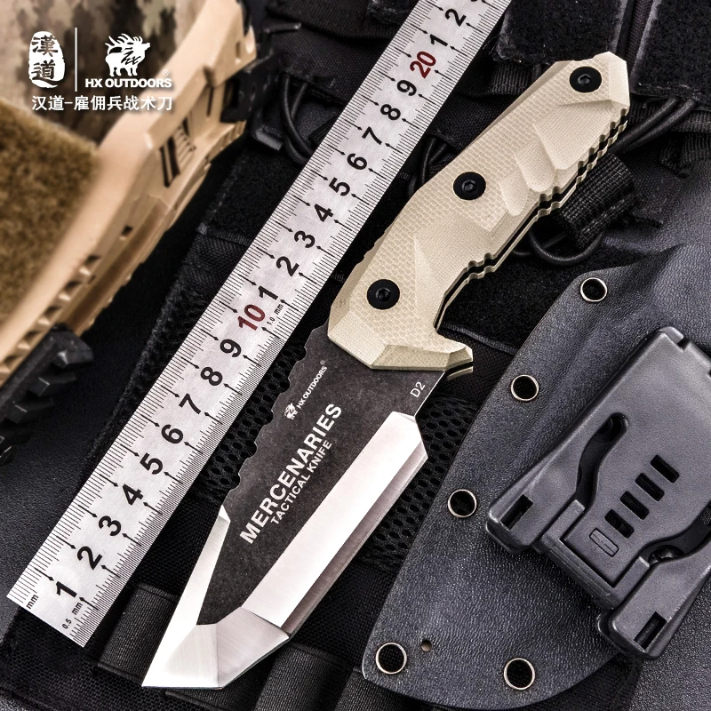 

HX OUTDOORS D2 Steel Fixed Blade Hunting Knife high hardness Outdoor Survival Knives& Sheath For Hiking Hot Sale self defense to