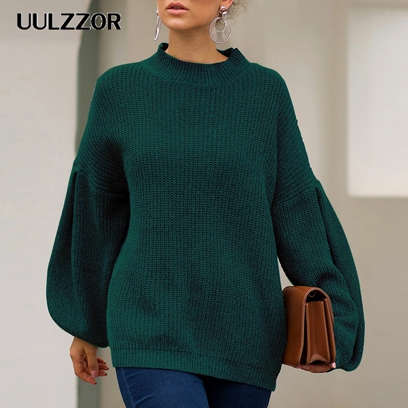 UULZZOR Female autumn sweater jumper New Women loose Winter lantern sleeve knitted pullover Casual round neck | Женская одежда