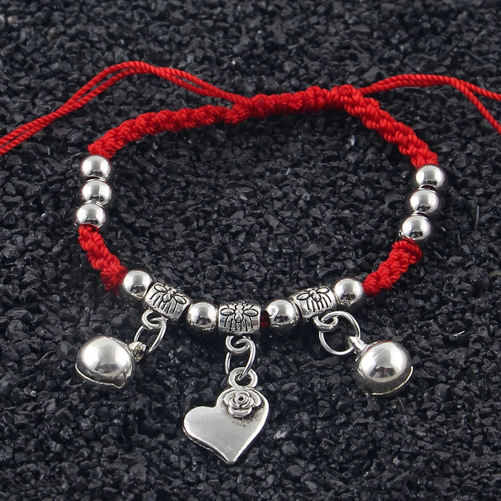 AMOURJOUX Fashion A Bracelet Lucky Red Thread String White Heart Charm Dual Layer Adjustable Chain Bracelets For Women | Украшения и