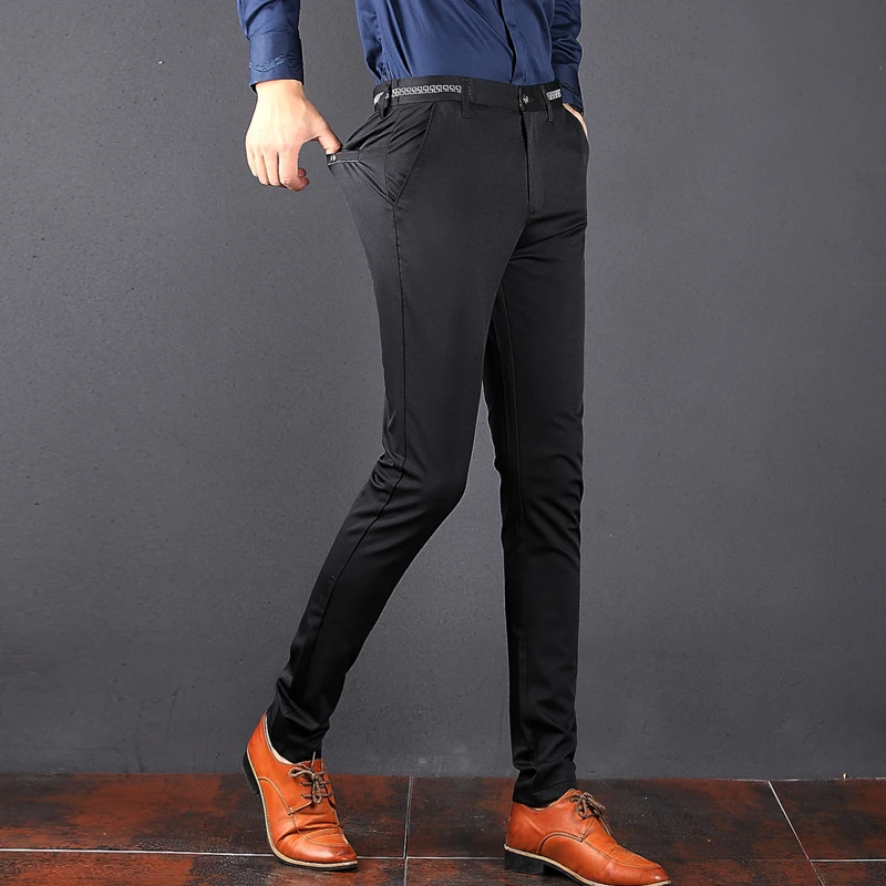 

2018 New high quality fabrics slim formal pants lace pockets design male trousers men's business casual pants free delivery 813