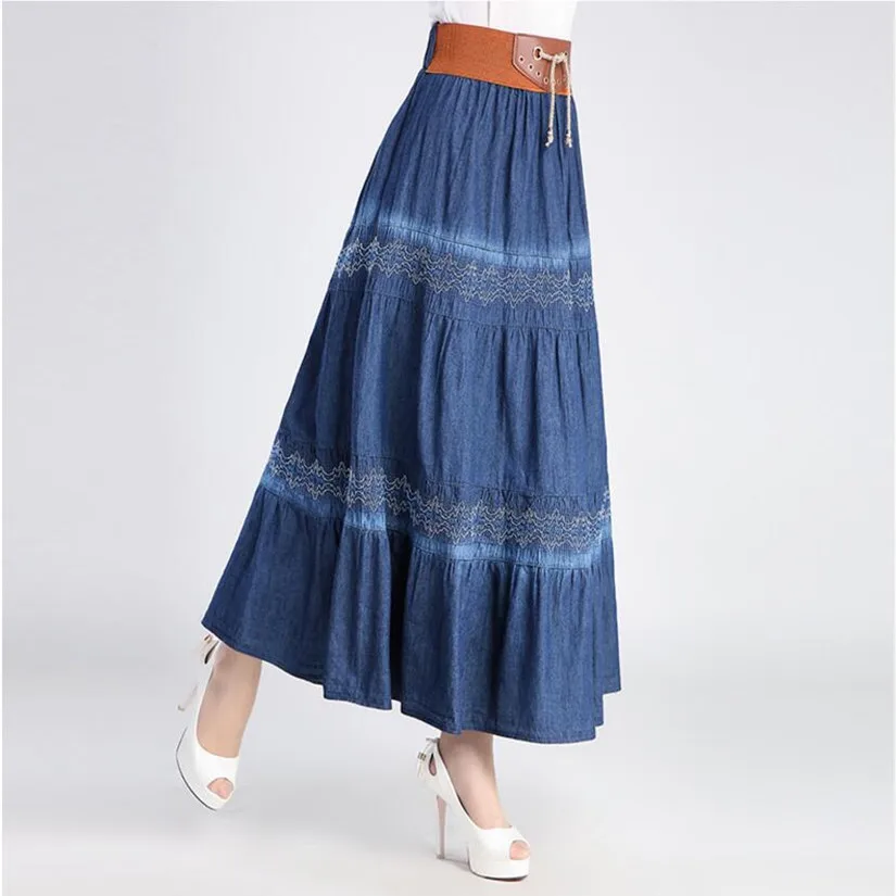 LXMSTH винтажная Длинная женская юбка в национальном стиле с высокой талией тонкая