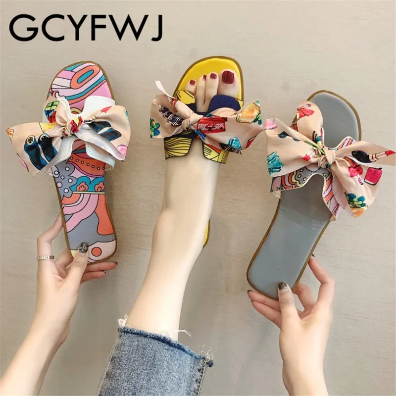 GCYFWJ/женские шлепанцы коллекция 2019 года сезон лето разноцветная лента с бантом