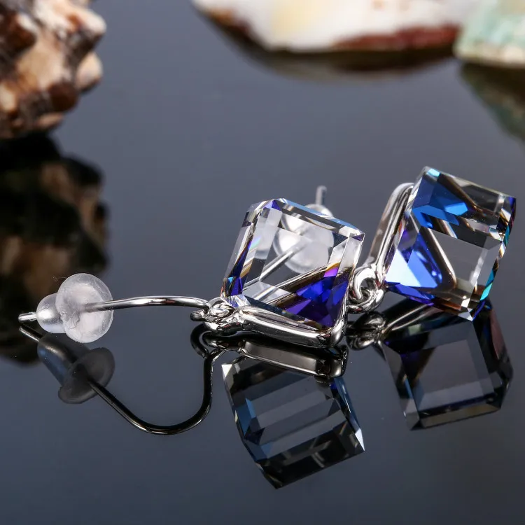 Warme Farben серьги из серебра 925 пробы с кристаллами Swarovski, висячие серьги с квадратным кубом, хорошее ювелирное изделие, подарок для девушек