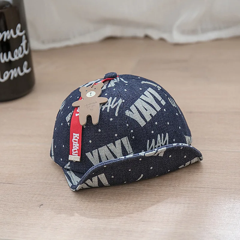 Fashion Denim Baby Caps Letter Cowboy Boys Retro Print Toddler Hat With Bear Spring Summer Soft Clothing | Детская одежда и обувь